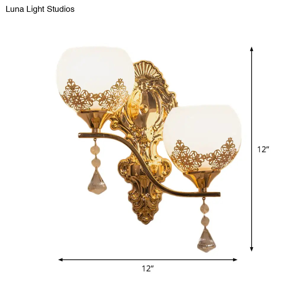 DecorBites™ Modern Gold Crystal Bowl Wall Sconce with 2 Bulbs – Elegant Lighting Fixture