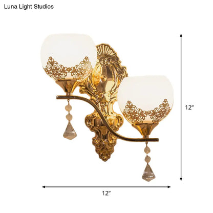 DecorBites™ Modern Gold Crystal Bowl Wall Sconce with 2 Bulbs – Elegant Lighting Fixture