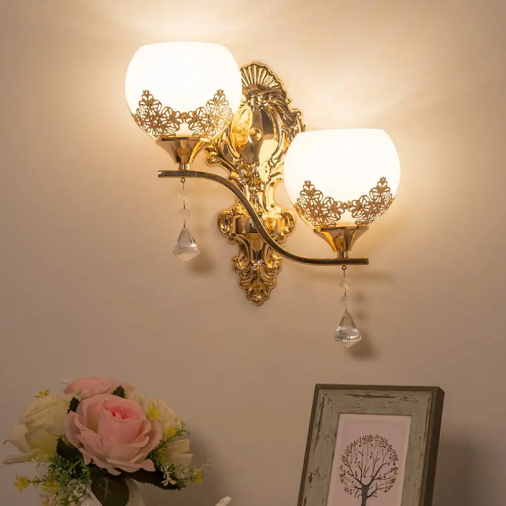 DecorBites™ Modern Gold Crystal Bowl Wall Sconce with 2 Bulbs – Elegant Lighting Fixture