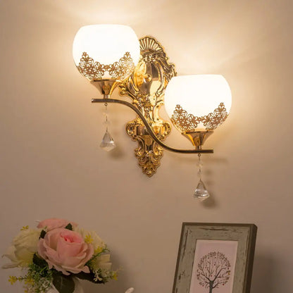 DecorBites™ Modern Gold Crystal Bowl Wall Sconce with 2 Bulbs – Elegant Lighting Fixture