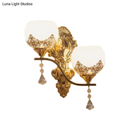 DecorBites™ Modern Gold Crystal Bowl Wall Sconce with 2 Bulbs – Elegant Lighting Fixture