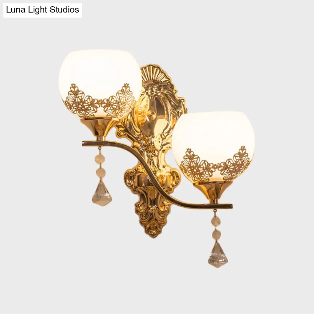 DecorBites™ Modern Gold Crystal Bowl Wall Sconce with 2 Bulbs – Elegant Lighting Fixture