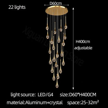 Modern gold crystal bubble chandelier – dining room teardrop light