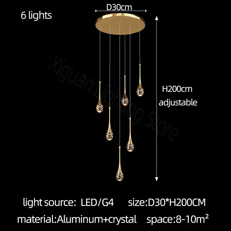 Modern gold crystal bubble chandelier – dining room teardrop light
