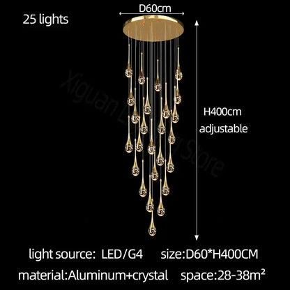 Modern gold crystal bubble chandelier – dining room teardrop light
