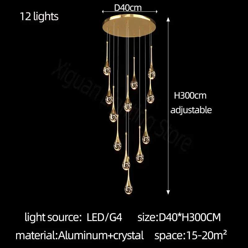 Modern gold crystal bubble chandelier – dining room teardrop light