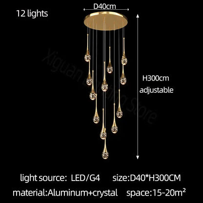 Modern gold crystal bubble chandelier – dining room teardrop light
