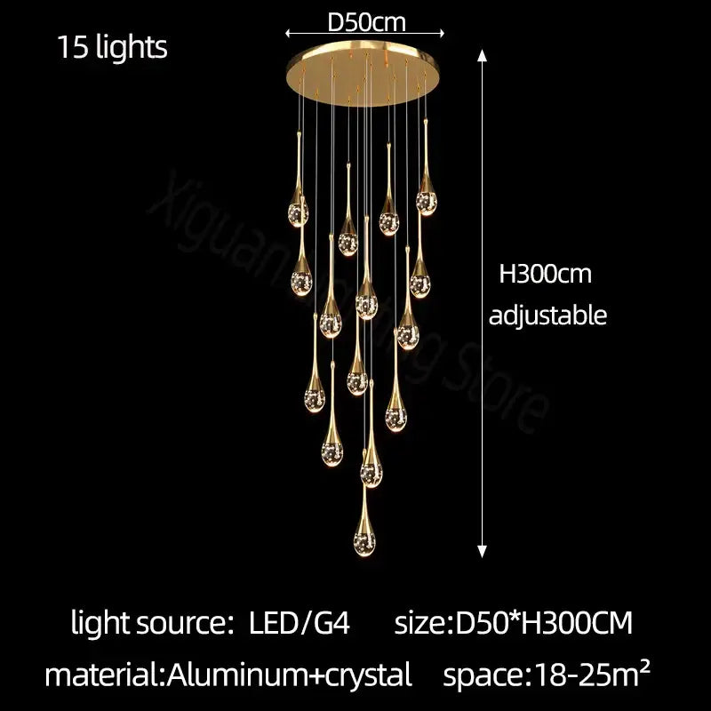 Modern gold crystal bubble chandelier – dining room teardrop light