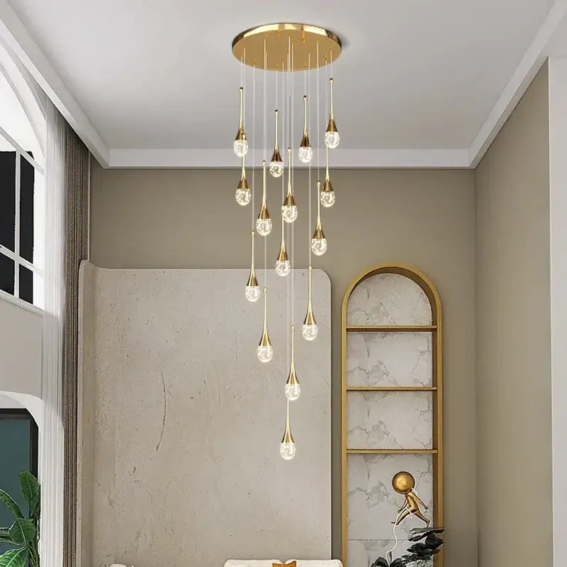 Modern gold crystal bubble chandelier – dining room teardrop light