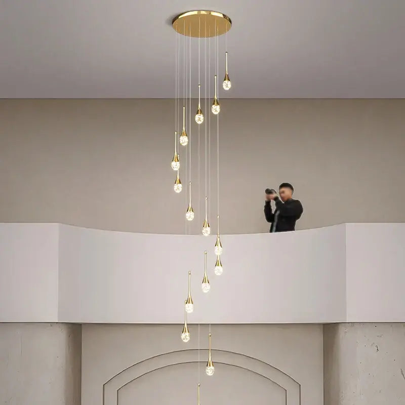 Modern gold crystal bubble chandelier – dining room teardrop light