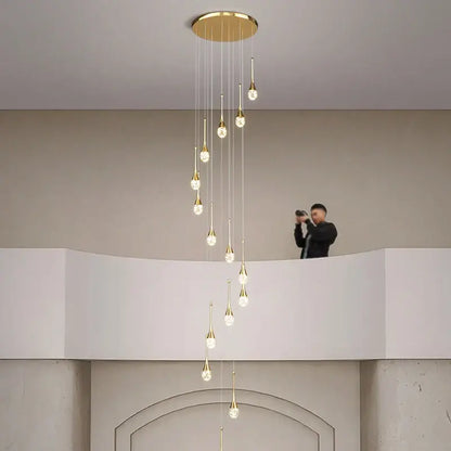 Modern gold crystal bubble chandelier – dining room teardrop light