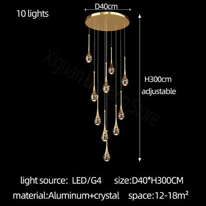 Modern gold crystal bubble chandelier – dining room teardrop light