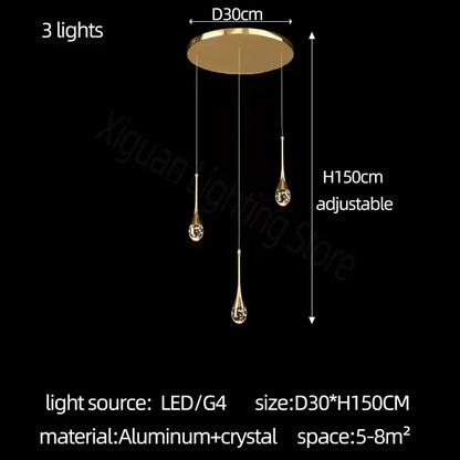Modern gold crystal bubble chandelier – dining room teardrop light