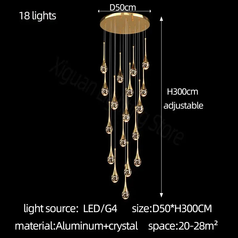 Modern gold crystal bubble chandelier for dining room teardrop pendant