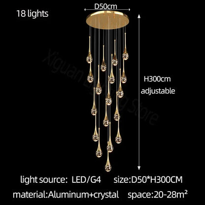 Modern gold crystal bubble chandelier for dining room teardrop pendant