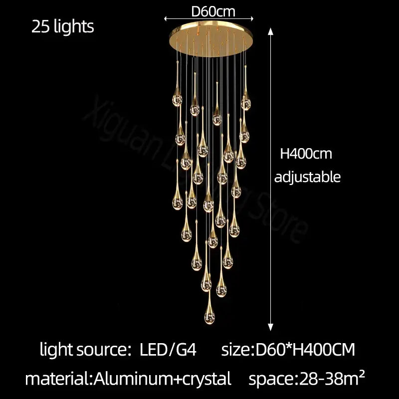 Modern gold crystal bubble chandelier for dining room teardrop pendant