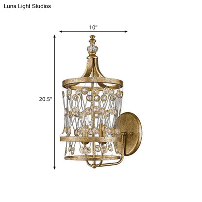 DecorBites™ Modern Gold Crystal Candelabra Wall Sconce with Cylinder Cage and 2 Lights