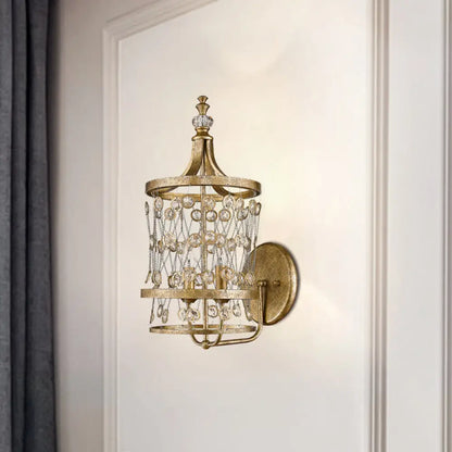 DecorBites™ Modern Gold Crystal Candelabra Wall Sconce with Cylinder Cage and 2 Lights