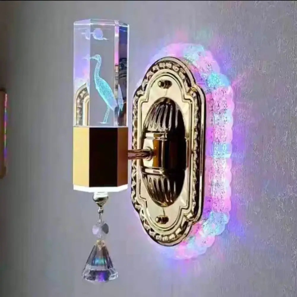 Modern gold crystal carved flower wall light bedroom sconce