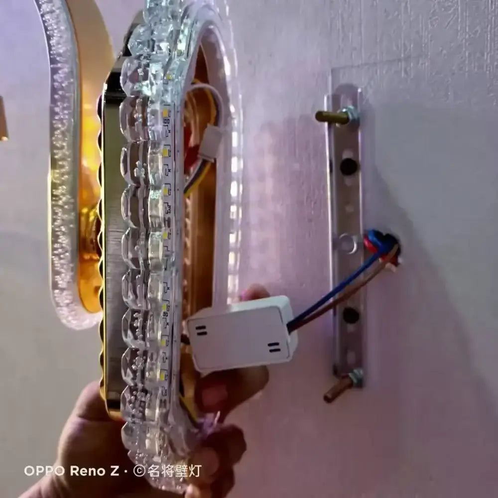 Modern gold crystal carved flower wall light bedroom sconce