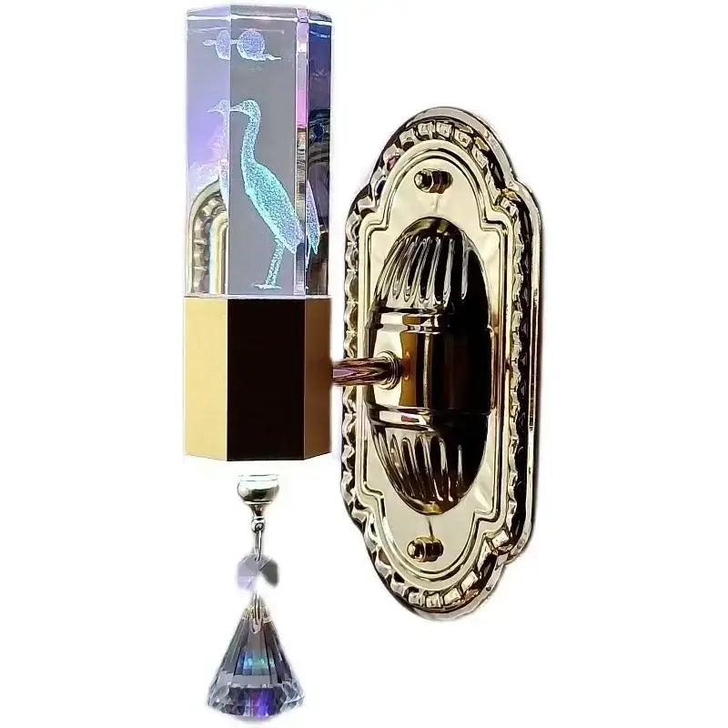 Modern gold crystal carved flower wall light bedroom sconce