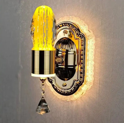 Modern gold crystal carved flower wall light bedroom sconce