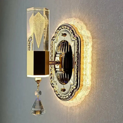 Modern gold crystal carved flower wall light bedroom sconce