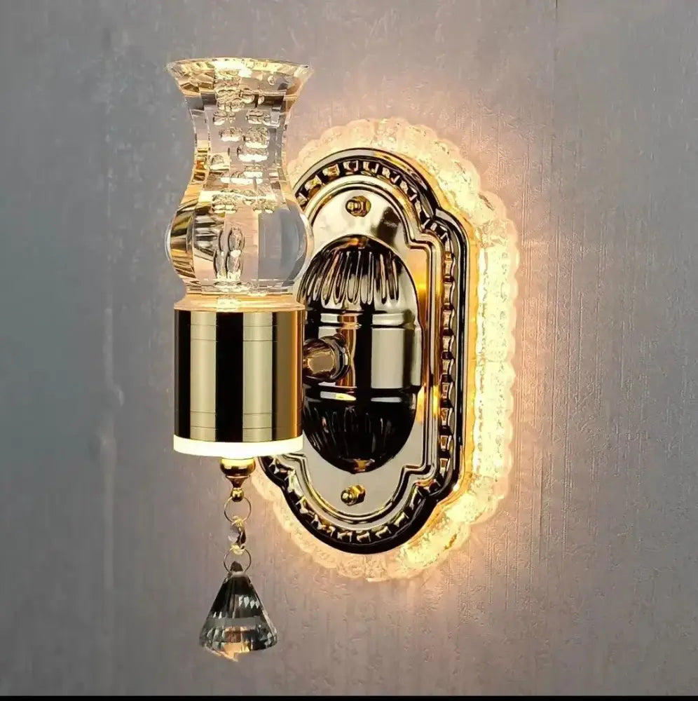 Modern gold crystal carved flower wall light bedroom sconce