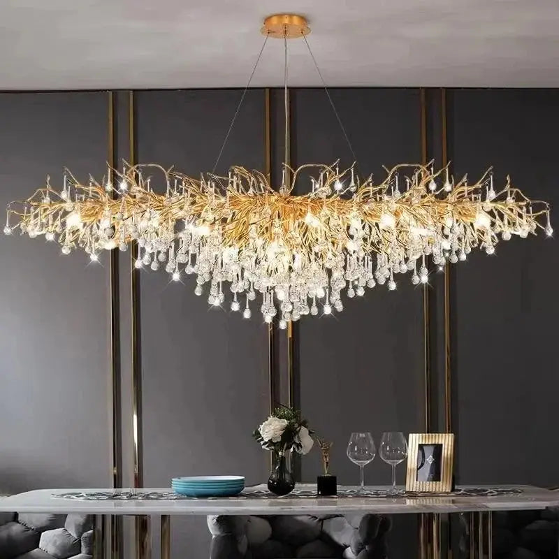 Modern gold crystal ceiling chandelier living room branch design