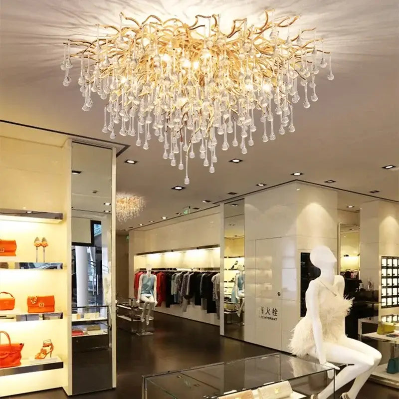 Modern gold crystal ceiling chandelier living room branch design