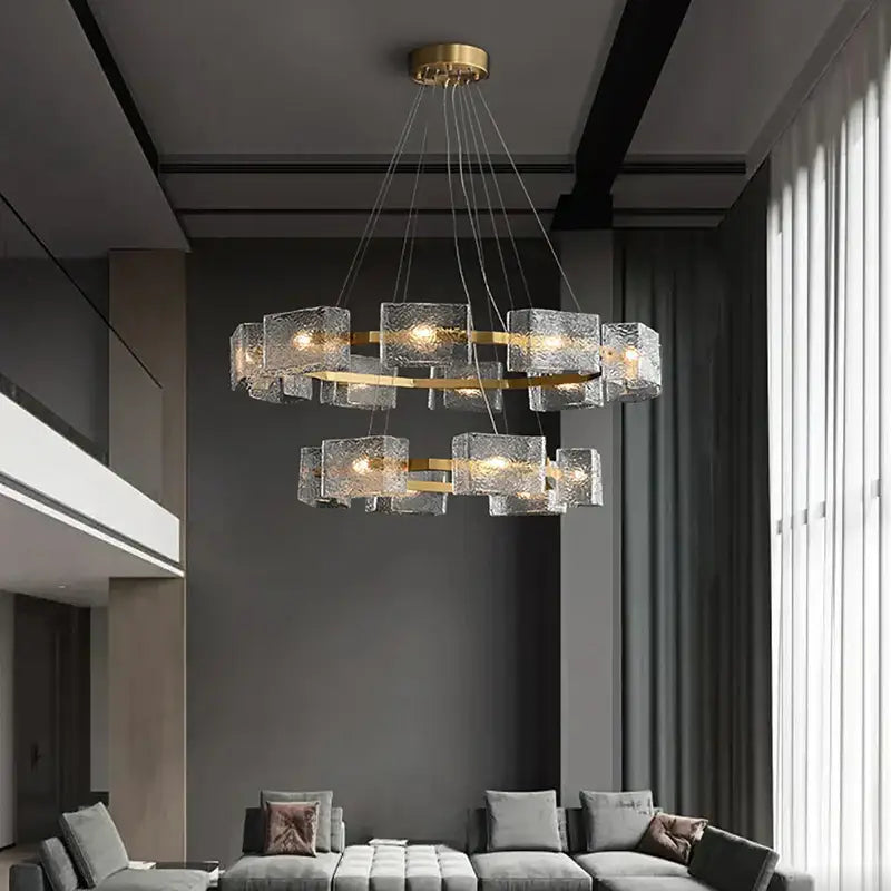 Modern gold crystal ceiling chandelier living room glass pendant light