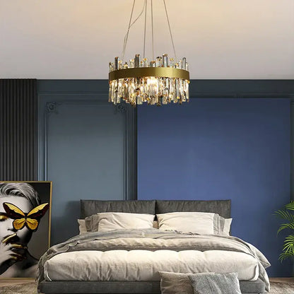 Modern gold crystal ceiling chandelier living room hanging lamp