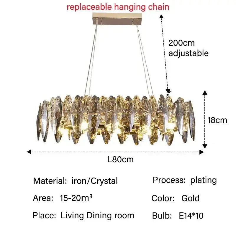 Modern gold crystal ceiling chandelier living room leaf pendant