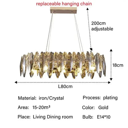 Modern gold crystal ceiling chandelier living room leaf pendant