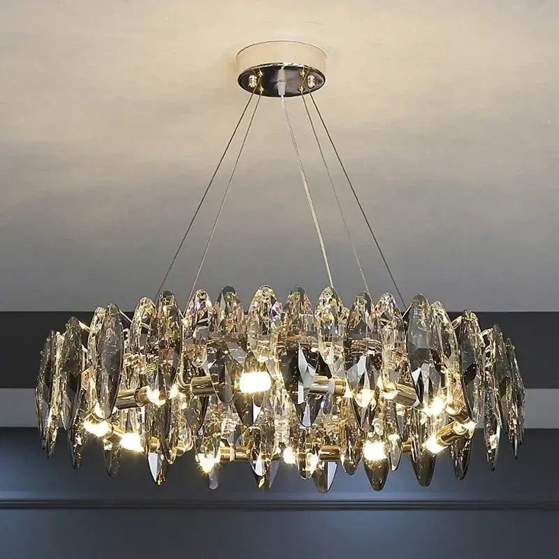 Modern gold crystal ceiling chandelier living room leaf pendant