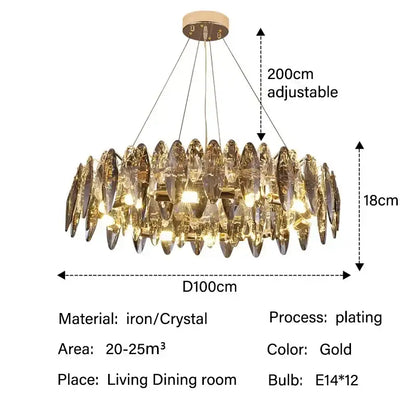 Modern gold crystal ceiling chandelier living room leaf pendant