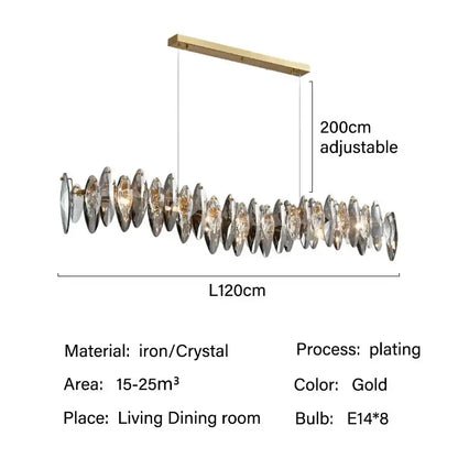 Modern gold crystal ceiling chandelier living room leaf pendant