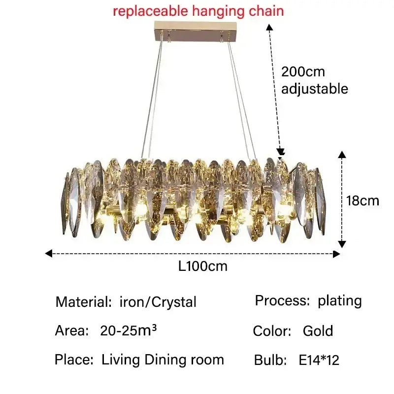 Modern gold crystal ceiling chandelier living room leaf pendant