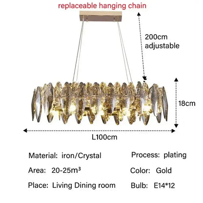 Modern gold crystal ceiling chandelier living room leaf pendant