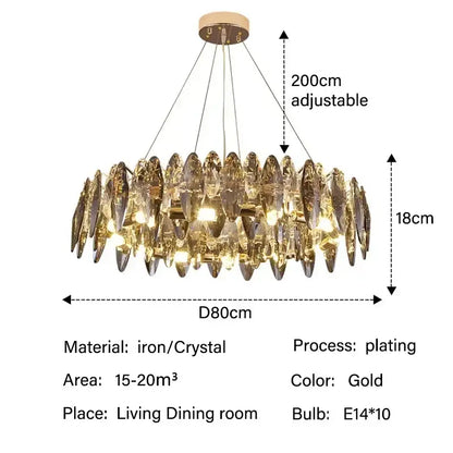 Modern gold crystal ceiling chandelier living room leaf pendant