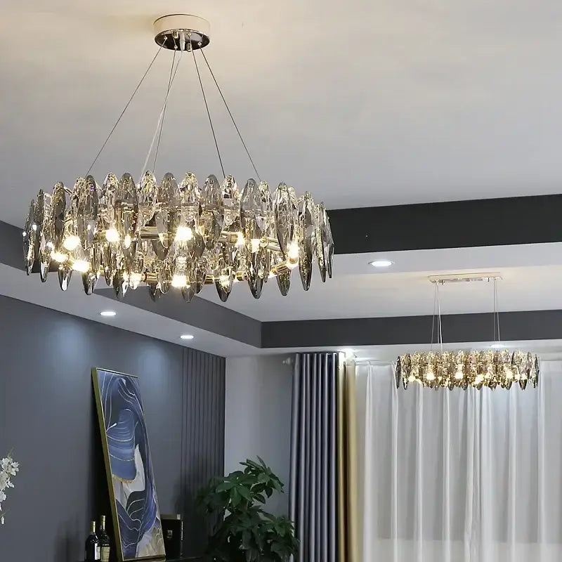 Modern gold crystal ceiling chandelier living room leaf pendant