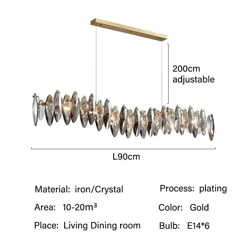 Modern gold crystal ceiling chandelier living room leaf pendant