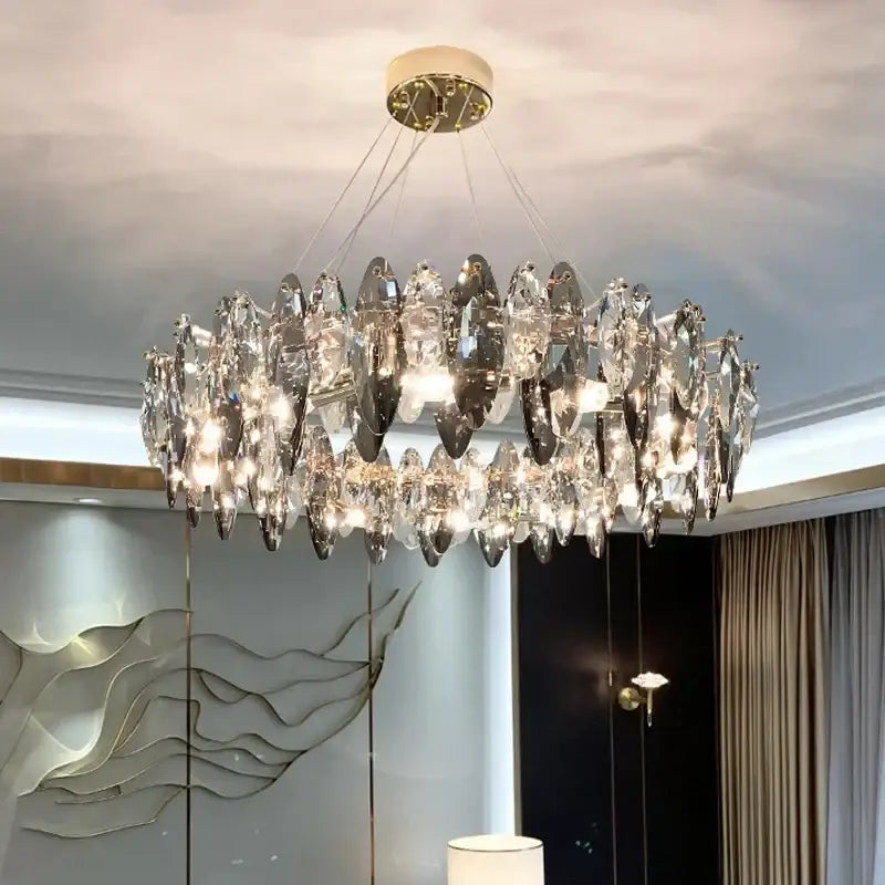 Modern gold crystal ceiling chandelier living room leaf pendant