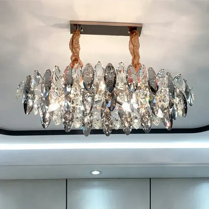 Modern gold crystal ceiling chandelier living room leaf pendant