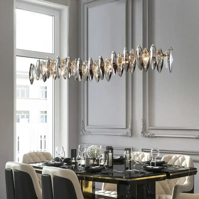 Modern gold crystal ceiling chandelier living room leaf pendant