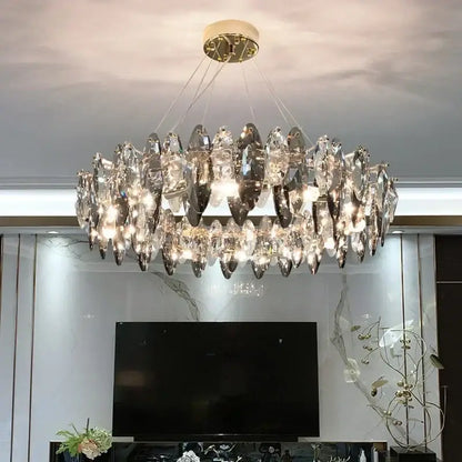 Modern gold crystal ceiling chandelier living room leaf pendant