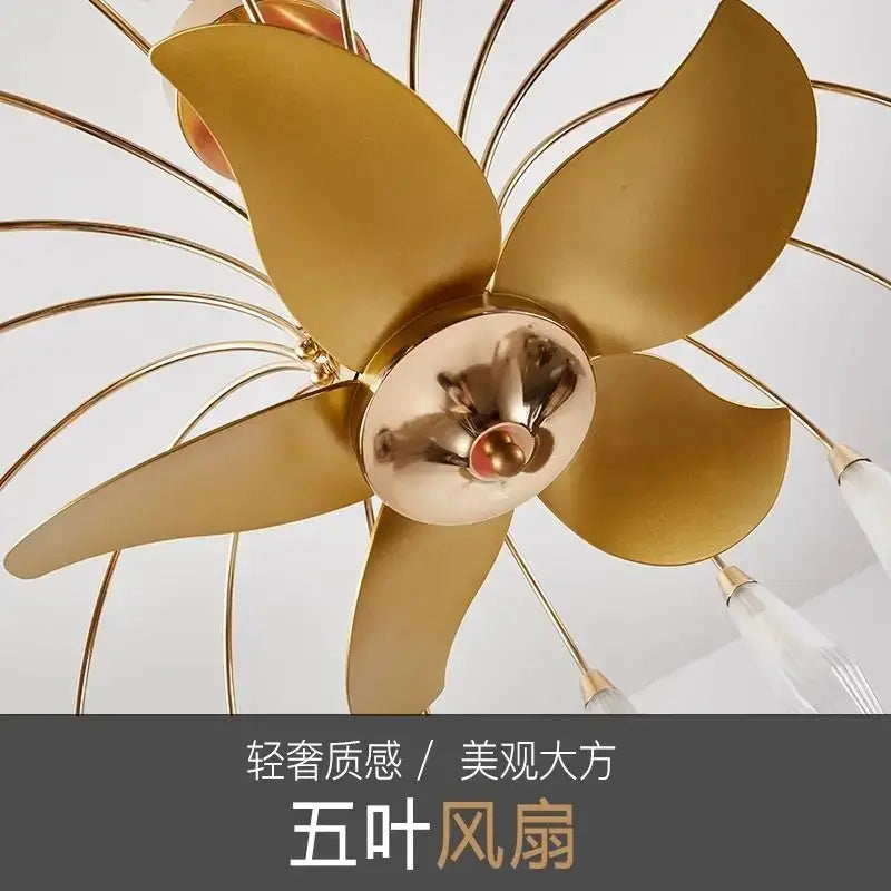 Modern gold crystal ceiling fan lights living room chandelier