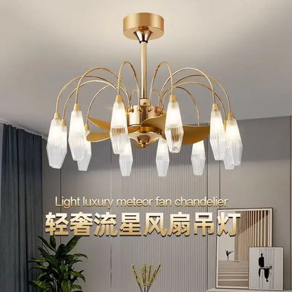 Modern gold crystal ceiling fan lights living room chandelier