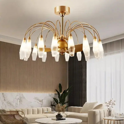 Modern gold crystal ceiling fan lights living room chandelier