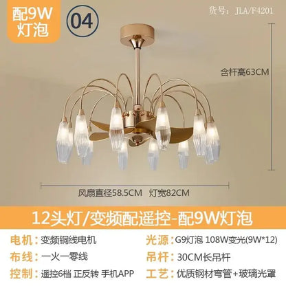 Modern gold crystal ceiling fan lights living room chandelier